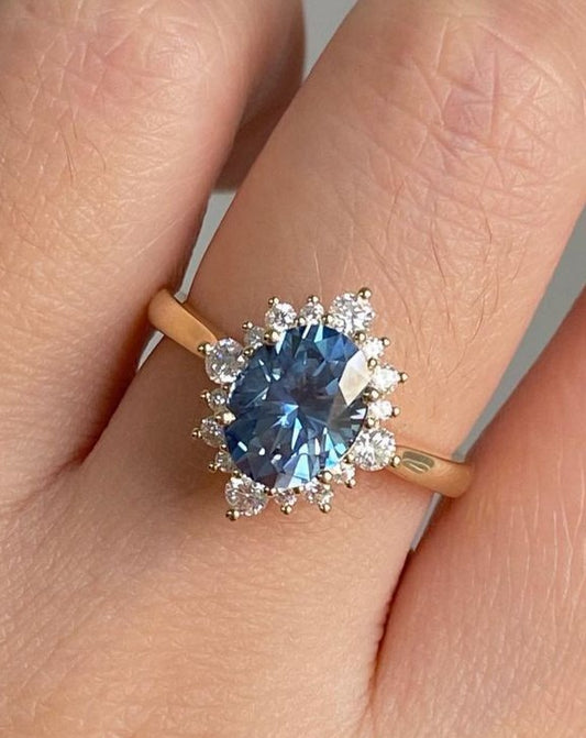 2.70Ct Blue Oval Cut Halo Ring | Proposal Ring | Minimalist Ring For Her | Delicate Solo Diamond Ring For Women