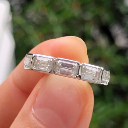 2.85Ct White Emerald Cut Bezel With Full Eternity Band Ring | Proposal Ring For Her | Daily Wear Ring For Women