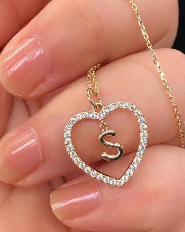 "S" Alphabet With Heart Shape 2.20Ct White Round Cut Pave Pendant | Anniversary Gift Pendant For Wife | Proposal Gift Pendant | Lovable Pendant