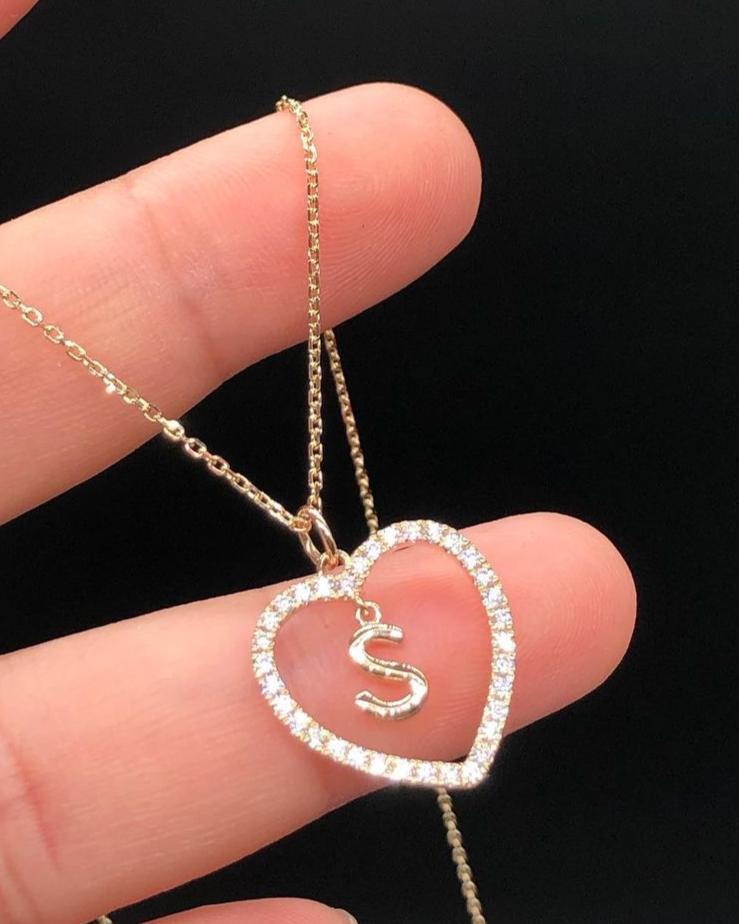 "S" Alphabet With Heart Shape 2.20Ct White Round Cut Pave Pendant | Anniversary Gift Pendant For Wife | Proposal Gift Pendant | Lovable Pendant