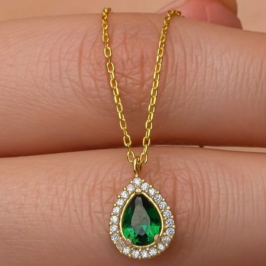 2.85Ct Green Pear Cut Bezel With Halo Pendant | Wedding Pendant For Bridal | Birthstone Pendant For Women | Luxury Jewelry