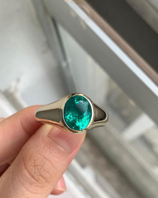 3.20Ct Green Oval Cut Bezel Ring | Daily Wear Ring | Birthstone Ring | Simple Ring