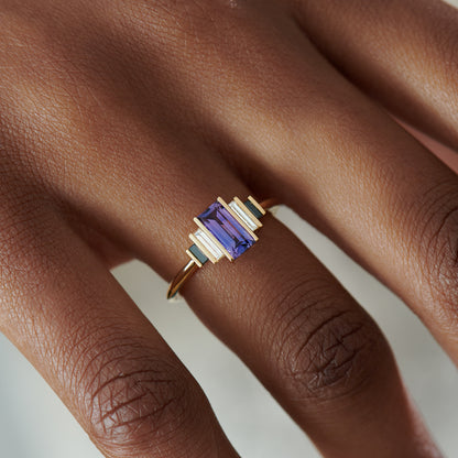 2.2Ct Purple Baguette Cut Half Bezel Ring | Stacking Ring | Bridal Ring | Gift For Women