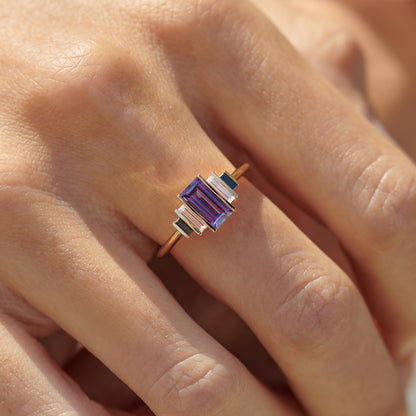 2.2Ct Purple Baguette Cut Half Bezel Ring | Stacking Ring | Bridal Ring | Gift For Women