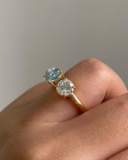 2.88Ct White Round And Aquamarine Color Pear Cut Two Stone Ring | Toi Et Moi Ring For Her | Engagement Ring For Women