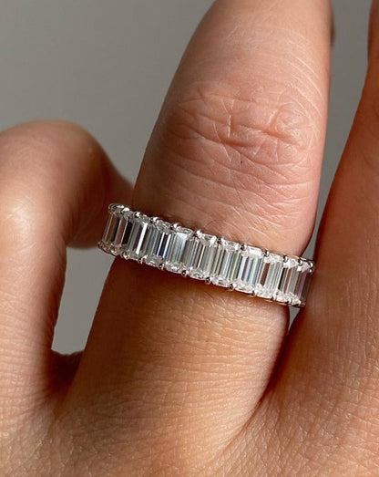 3.10Ct Emerald Cut Full Eternity Band Ring | Engagement Band Ring For Fiancée | Designer Band Ring