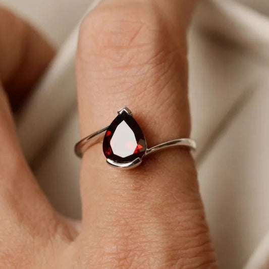 2.6Ct Red Pear Cut Tension Ring | Promise Ring For Wife | Thank You Gift Ring | Delicate Solo Diamond Ring