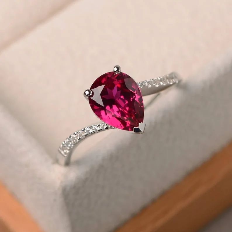 3.2Ct Pink Pear Cut Solitaire Ring | Birthstone Ring For Women | Pretty Ring For Girlfriend | Bride To Be