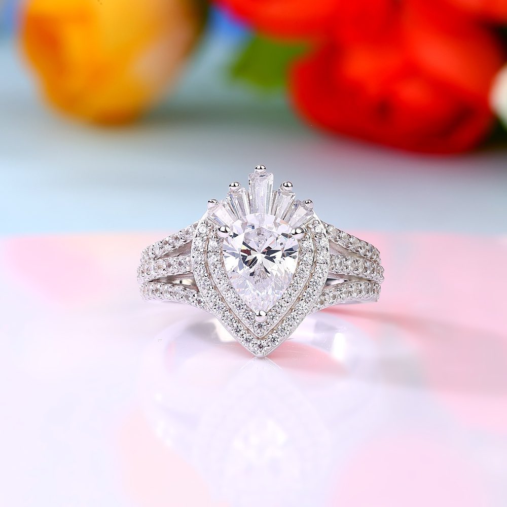 2.77Ct White Pear Cut Double Halo Ring | Party Wear Ring For Women | Luxury Jewelry