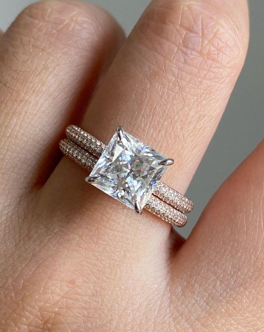 2.80Ct White Princess Cut Solitaire Ring Set | Wedding Ring Set For Bridal | Timeless Design