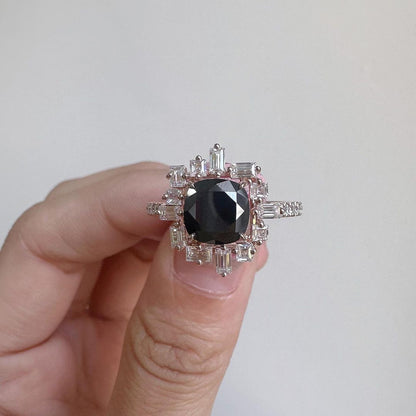 2.77Ct Black Cushion Cut Halo Ring | Birthday Gift Ring For Women | Special Event Ring | Statement Ring