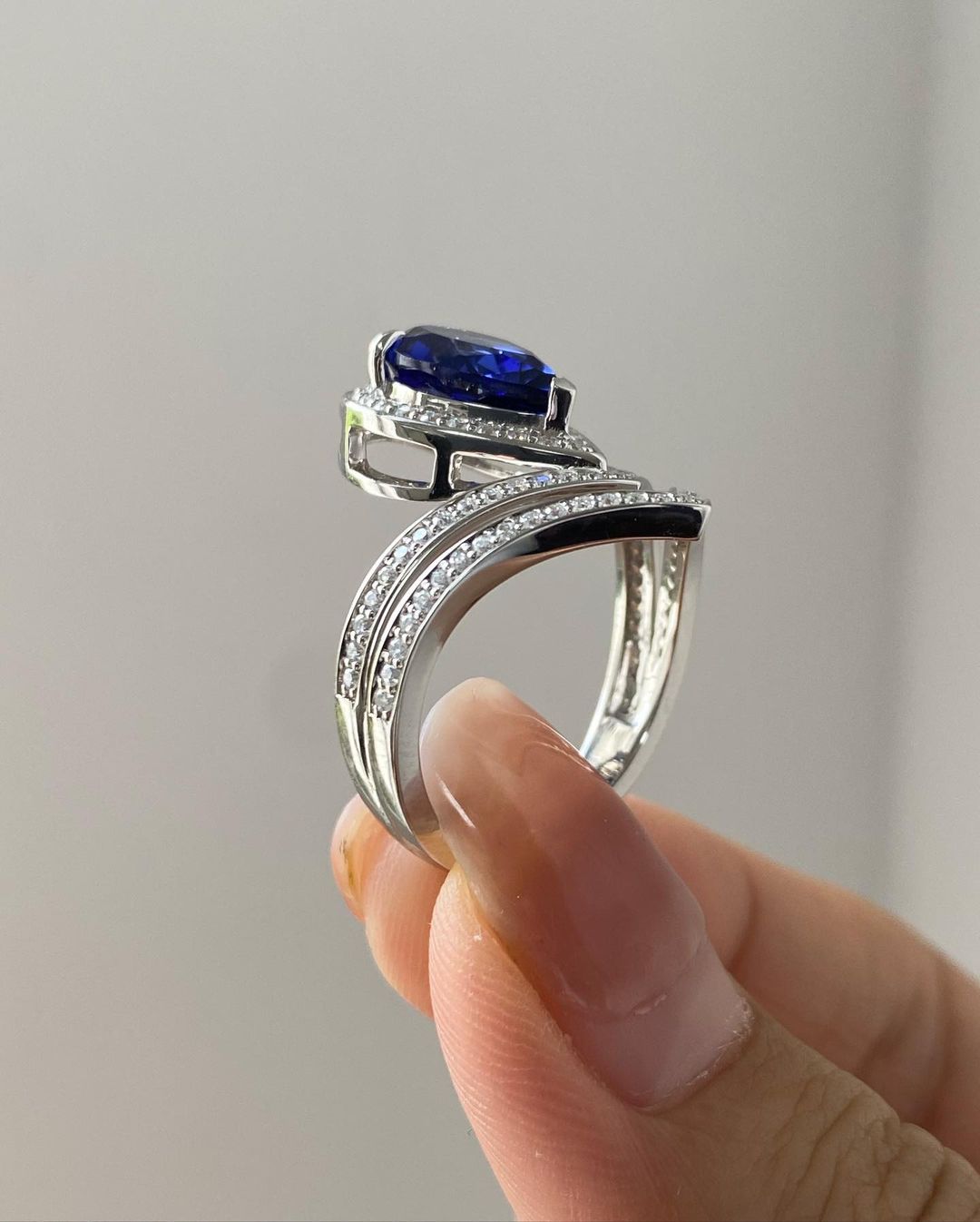 2.85Ct Blue Pear Cut Halo Ring Set | Birthday Gift Ring Set | Customize Ring Set For Women