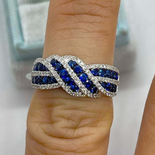 3.10Ct Blue Round Cut Half Eternity Band Ring | Wedding Ring | Bride To Be | Designer Band Ring