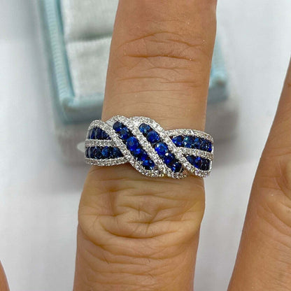 3.10Ct Blue Round Cut Half Eternity Band Ring | Wedding Ring | Bride To Be | Designer Band Ring
