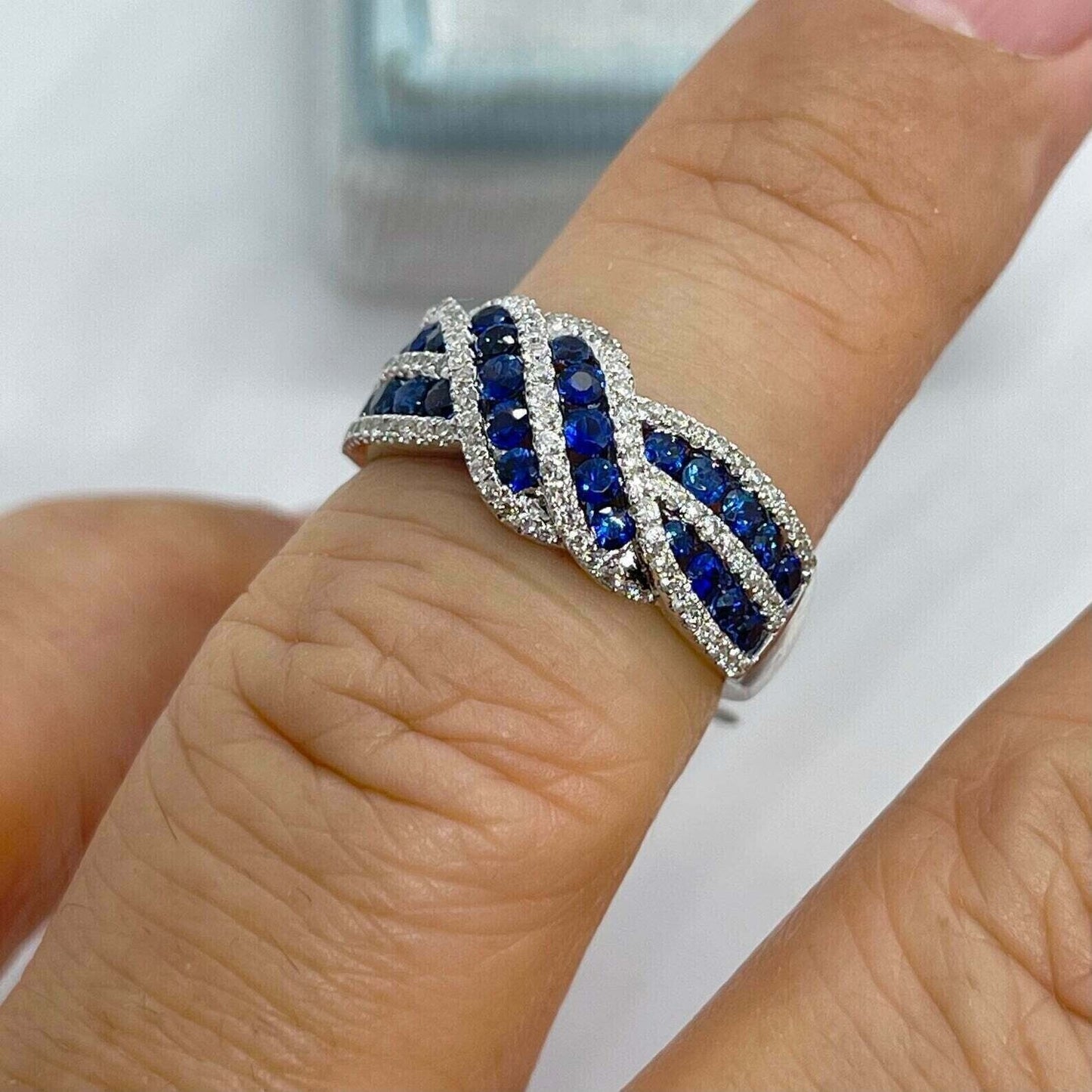 3.10Ct Blue Round Cut Half Eternity Band Ring | Wedding Ring | Bride To Be | Designer Band Ring