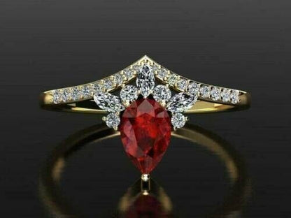 2.77Ct Red Pear Cut Solitaire Ring | Bride To Be | Wedding Ring | Jewelry Collection