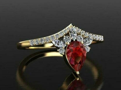 2.77Ct Red Pear Cut Solitaire Ring | Bride To Be | Wedding Ring | Jewelry Collection