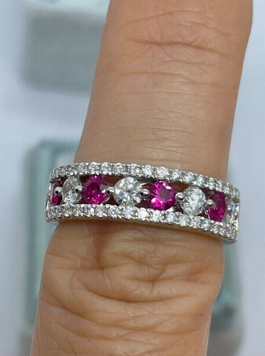 2.80Ct White And Pink Round Cut Half Eternity Band Ring | Anniversary Gift Band Ring