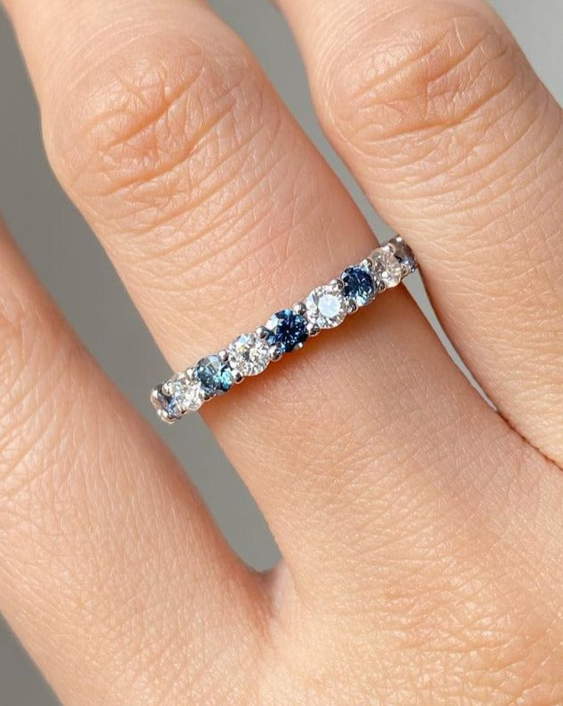 2.80Ct White And Blue Round Cut Full Eternity Band Ring | Proposal Band Ring | Daily Wear Band Ring