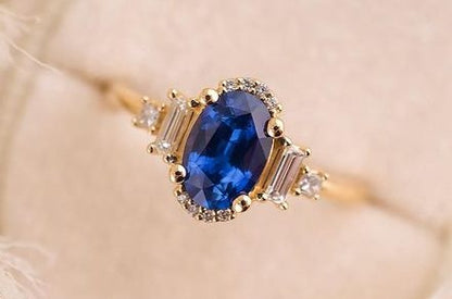 2.95Ct Blue Oval Cut Solitaire Ring | Casual Wear Ring For Women | Anniversary Gift Ring