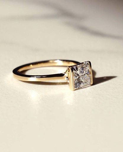 1.8Ct White Princess Cut Half Bezel Ring | Engagement Ring | Proposal Ring | Gift For Women