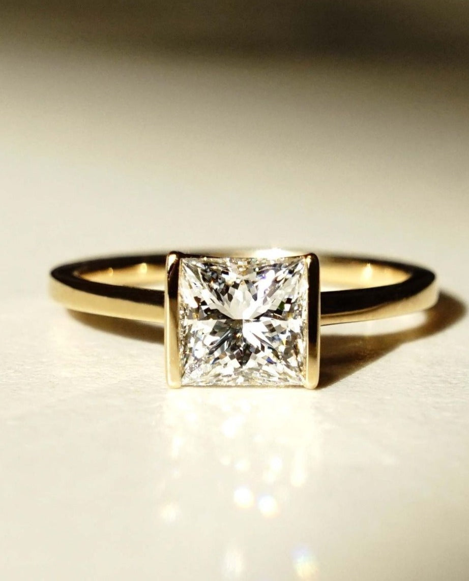 1.8Ct White Princess Cut Half Bezel Ring | Engagement Ring | Proposal Ring | Gift For Women