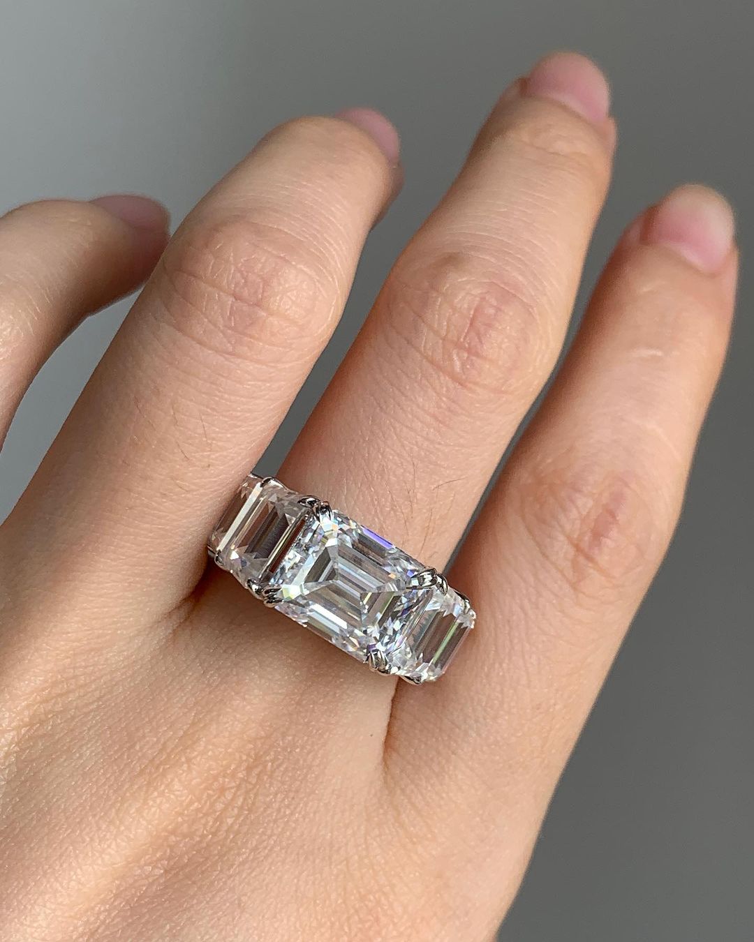 2.6Ct White Emerald Cut Prong Set Ring For Her | Party Wear Ring For Women | Celebrity Style Ring | Fashion Jewelry Piece