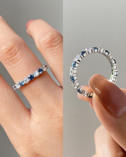 2.80Ct White And Blue Round Cut Full Eternity Band Ring | Proposal Band Ring | Daily Wear Band Ring