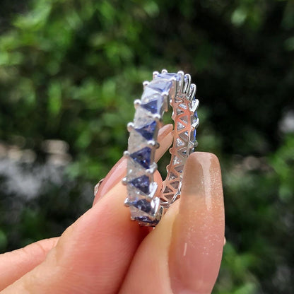 3.20Ct White And Blue Triangle Cut Full Eternity Band Ring | Engagement Band Ring | Fashion Jewelry