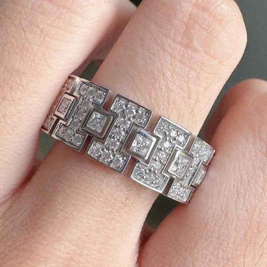 3.20Ct White Princess Cut Bezel With Full Eternity Men's Band Ring | Perfect Engagement Ring For Men | Statement Ring