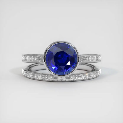 2.8Ct Blue Round Cut Bezel Set Ring Set For Her | Elegant Design Ring Set | Bridal Wedding Ring Set | Fashion Jewelry Piece