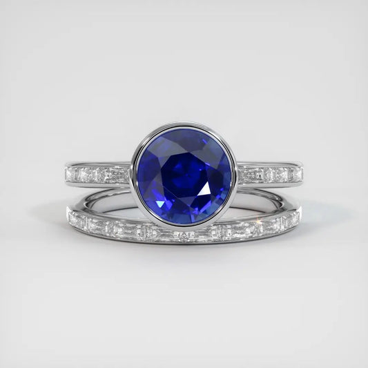 2.8Ct Blue Round Cut Bezel Set Ring Set For Her | Elegant Design Ring Set | Bridal Wedding Ring Set | Fashion Jewelry Piece