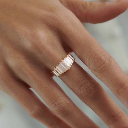 2.2Ct White Baguette Cut Prong Ring | Anniversary Gift Ring | Half Eternity Ring | Delicate Ring