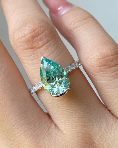 2.98Ct Green Pear Cut Moissanite Solitaire Ring | Wedding Ring For Bridal | Delicate Solo Diamond Ring | Bride To Be