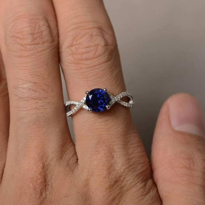 Infinity 2.2Ct Blue Round Cut Solitaire Ring | Birthstone Gift Ring For Her | Personalized Gift Ring | Forever One Ring