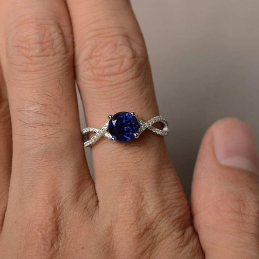 Infinity 2.2Ct Blue Round Cut Solitaire Ring | Birthstone Gift Ring For Her | Personalized Gift Ring | Forever One Ring