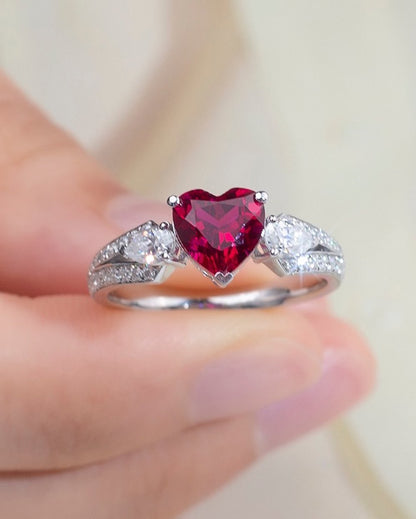 2.4Ct Red Heart Cut Solitaire Ring | Engagement Proposal Ring | Valentine's Day Ring | Forever One Ring