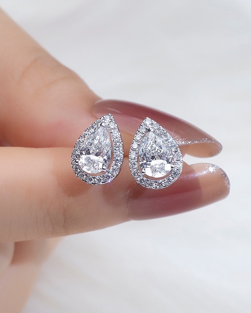 White Pear Cut Cubic Zirconia Halo Stud Earrings | Bridesmaid Gift Earring | Unique Design Earring For Women