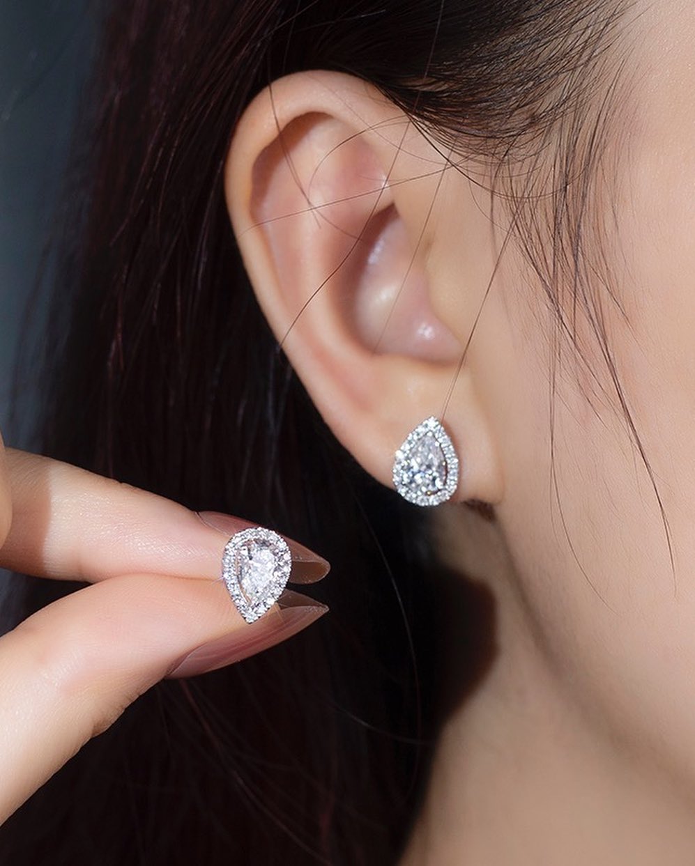 White Pear Cut Cubic Zirconia Halo Stud Earrings | Bridesmaid Gift Earring | Unique Design Earring For Women