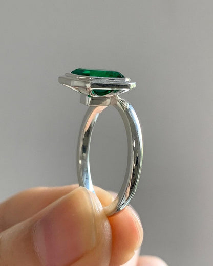 2.77Ct Green Emerald Cut Bezel Ring | Proposal Ring For Her | Birthstone Ring For Women