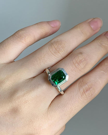 2.77Ct Green Emerald Cut Bezel Ring | Proposal Ring For Her | Birthstone Ring For Women