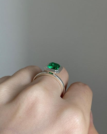 2.77Ct Green Emerald Cut Bezel Ring | Proposal Ring For Her | Birthstone Ring For Women