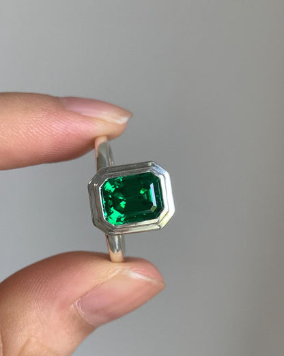 2.77Ct Green Emerald Cut Bezel Ring | Proposal Ring For Her | Birthstone Ring For Women