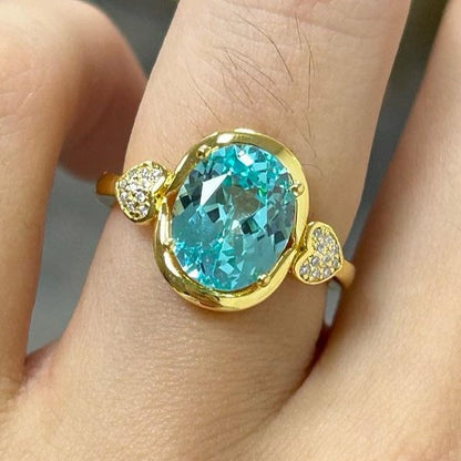 3.10Ct Aquamarine Color Oval Cut bezel Ring | Party Wear Ring For Women | Designer Ring | Statement Ring