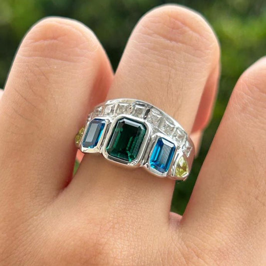 2.88Ct Green Emerald Cut Bezel Ring | Designer Ring For Her | Bridal Jewelry | Timeless Design | Delicate Ring For Women