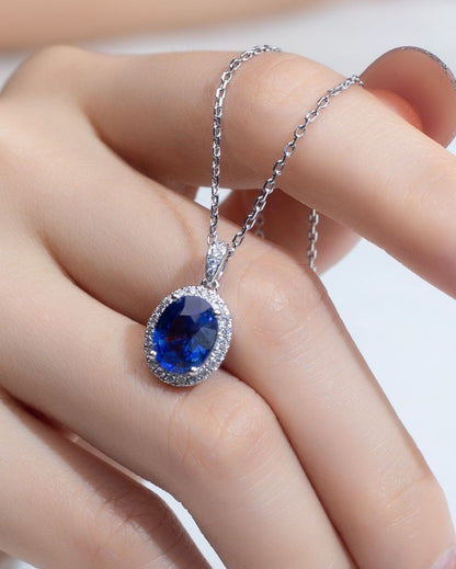 3.10Ct Blue Oval Cut Halo Ring | Wedding Pendant For Bridal | Special Occasion pendant | Fashion Jewelry