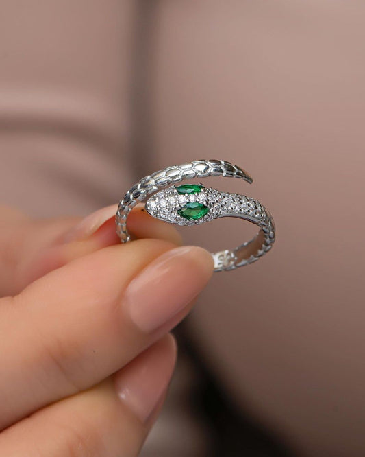 1.5Ct Green Marquise Cut Solitaire With Cluster Snake Ring | Bypass Ring For Women | Classic Design Ring For Her | Personalized Gift