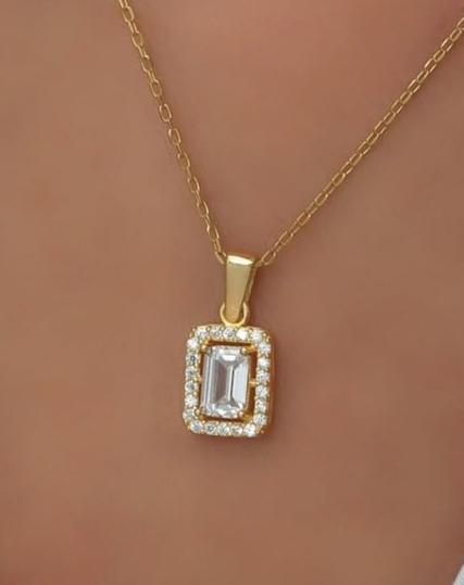 2.80Ct White Emerald Cut Solitaire With Halo Pendant | Engagement Pendant For Fiancée | Birthstone Ring