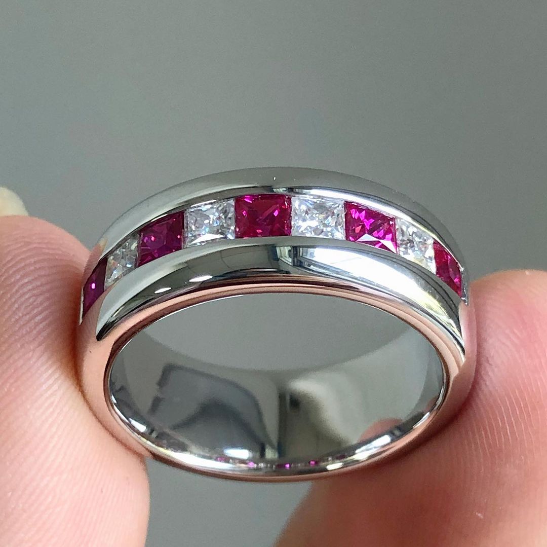 2.60Ct White And Pink Princess Cut Half Eternity Band Ring | Surprise Gift Band Ring