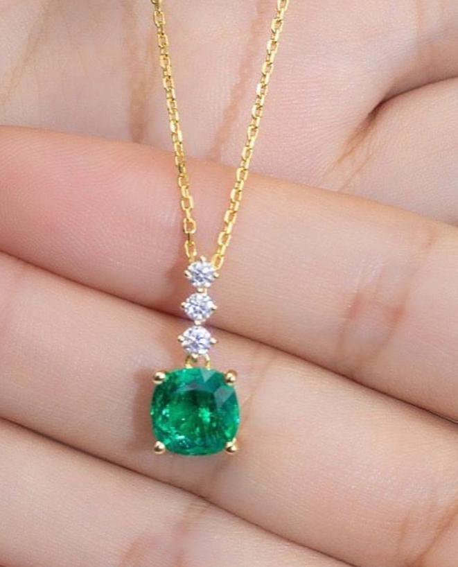 2.60Ct Green Cushion Cut Solitaire Pendant | Engagement Gift Pendant For Her | Everyday Wear Pendant | Women Jewelry